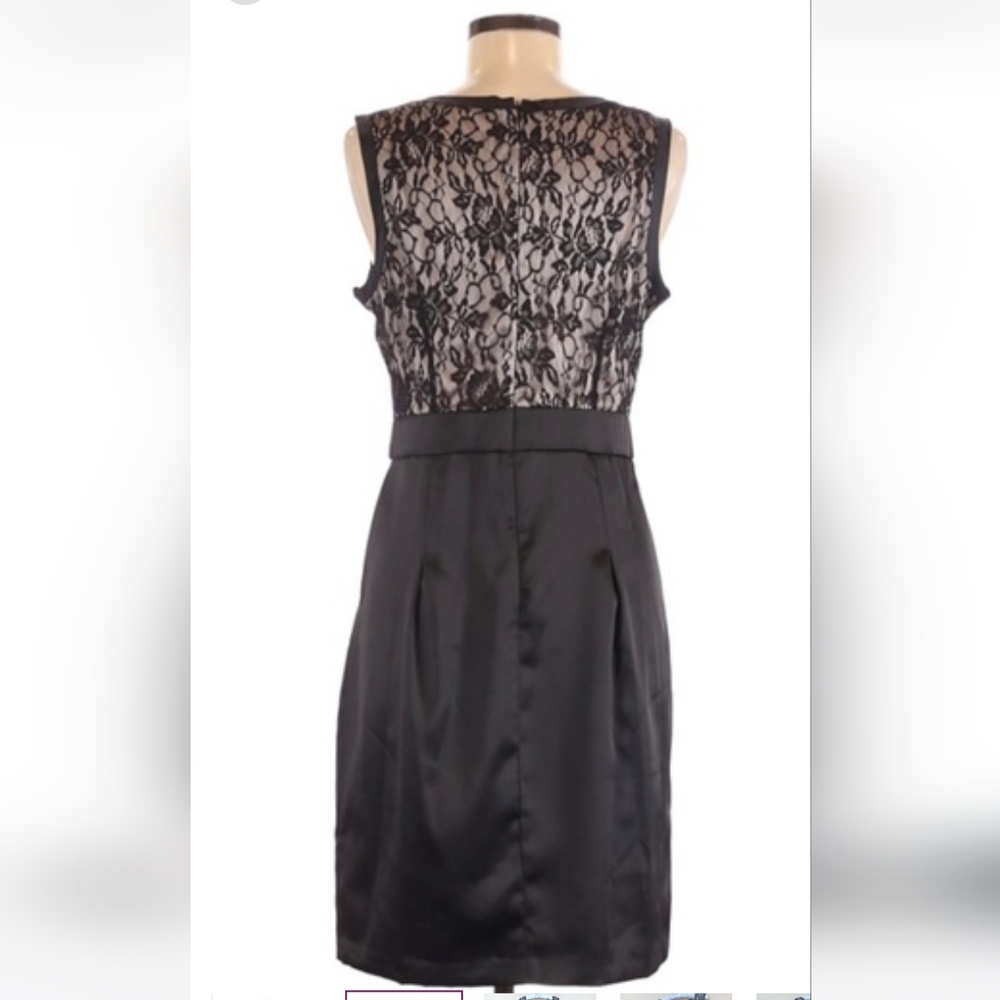 Black Lace Bodice Fit-and-Flare Midi tuxedo-style Satin dress.pit To 18" - Picture 2 of 6